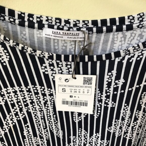 Zara NEW Cotton Striped Floral Peplum Relaxed Top Top Shirt Tunic Boho Ruffles S - Picture 7 of 16